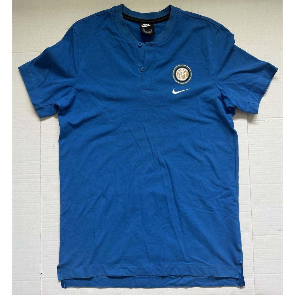 Nike Inter Milan Polo Shirt Blue Soccer Football Crest Short Sleeve Men's Large